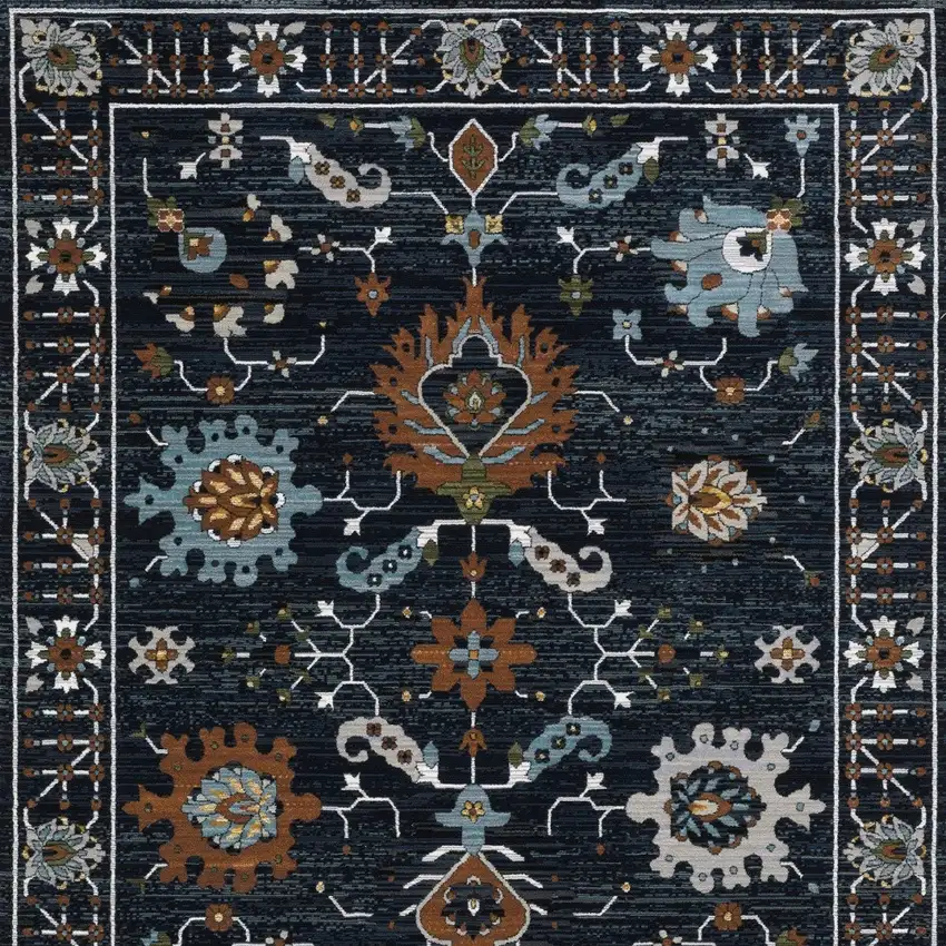 Rust And Black Oriental Area Rug With Fringe Photo 9