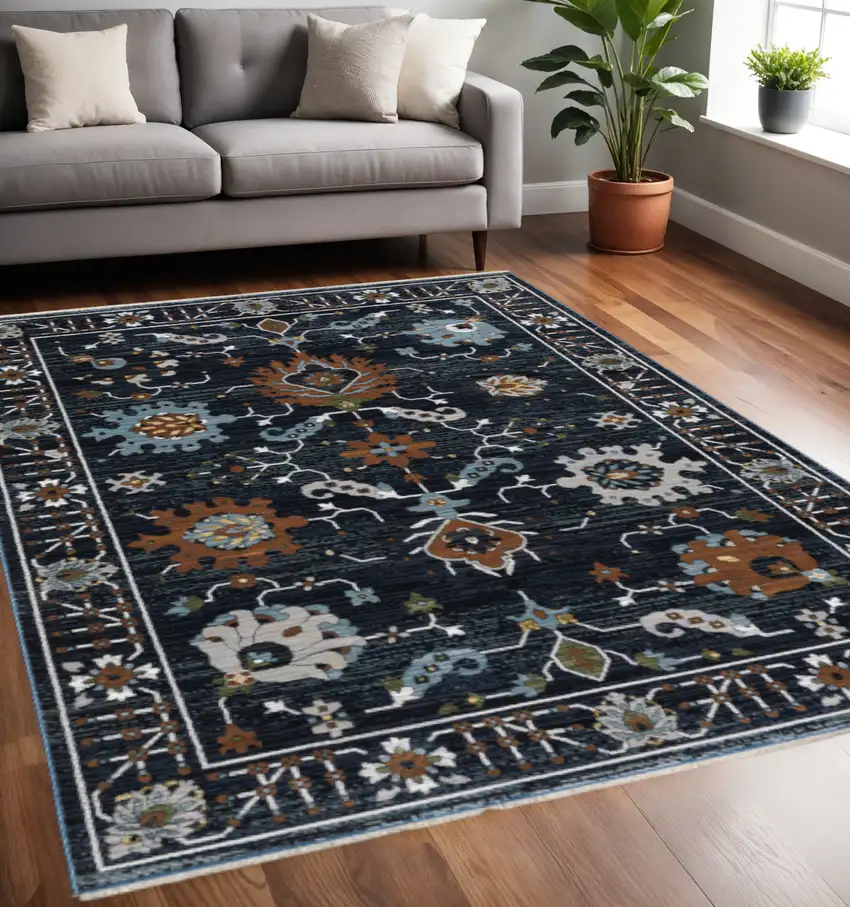 Rust And Black Oriental Area Rug With Fringe Photo 1