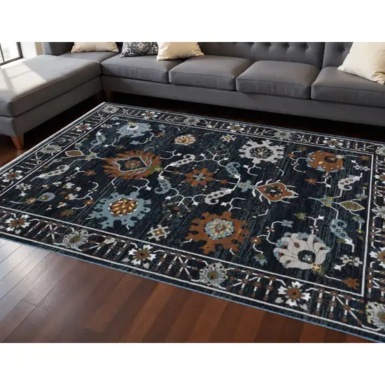 Rust And Black Oriental Area Rug With Fringe Photo 1