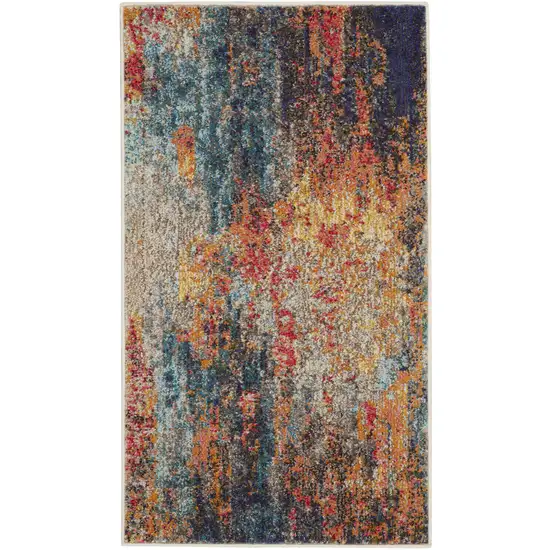 Rust And Blue Abstract Power Loom Non Skid Area Rug Photo 1