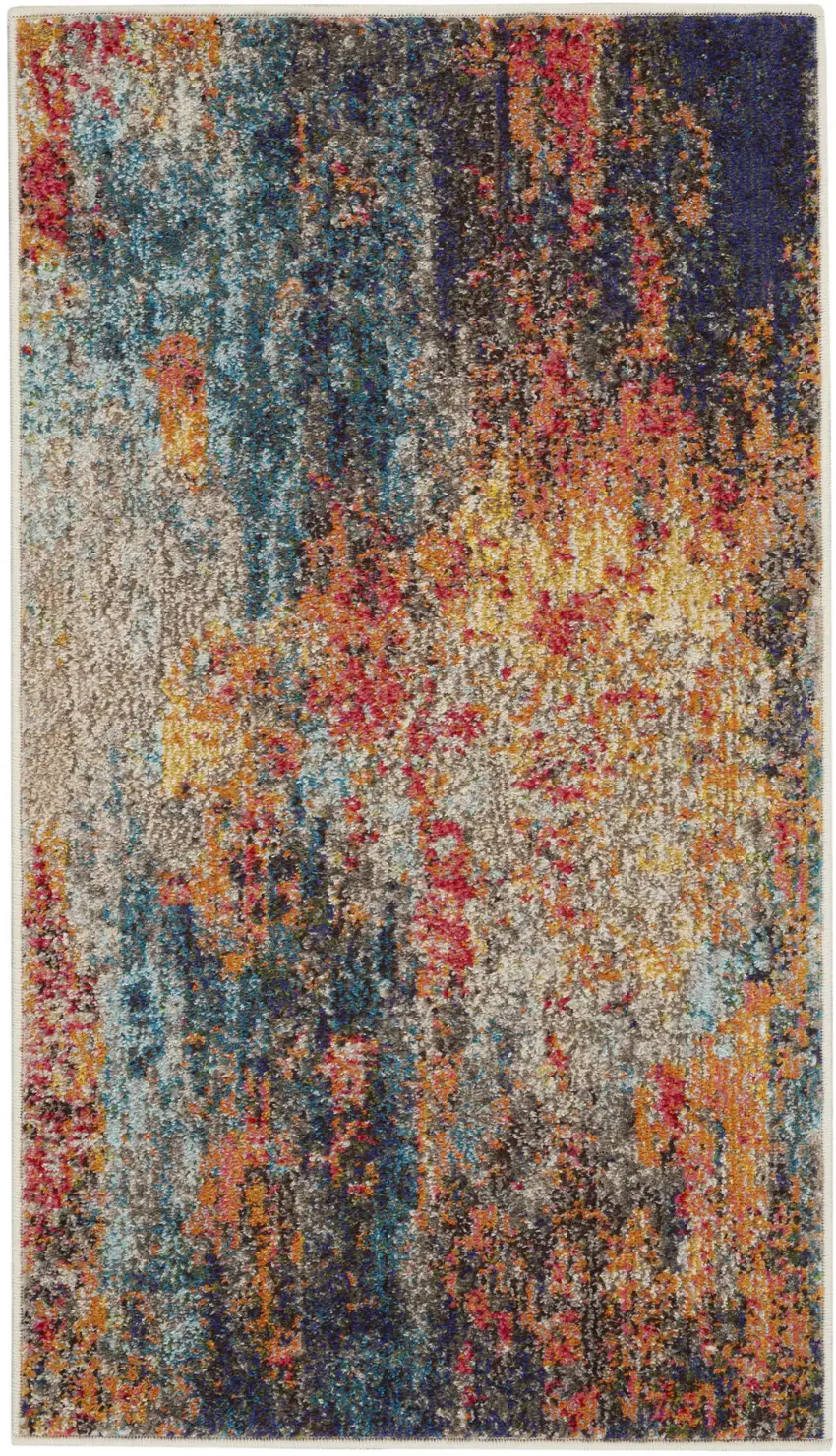 Rust And Blue Abstract Power Loom Non Skid Area Rug Photo 1