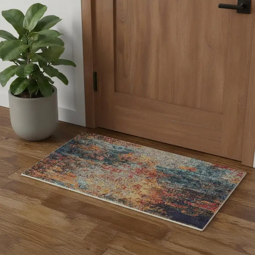 Rust And Blue Abstract Power Loom Non Skid Area Rug Photo 1