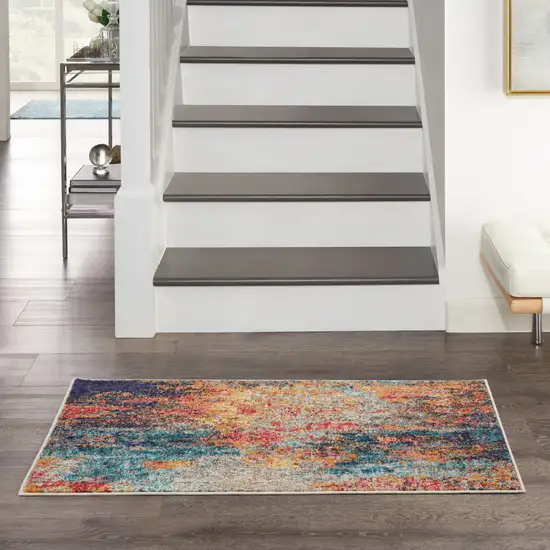 Rust And Blue Abstract Power Loom Non Skid Area Rug Photo 4