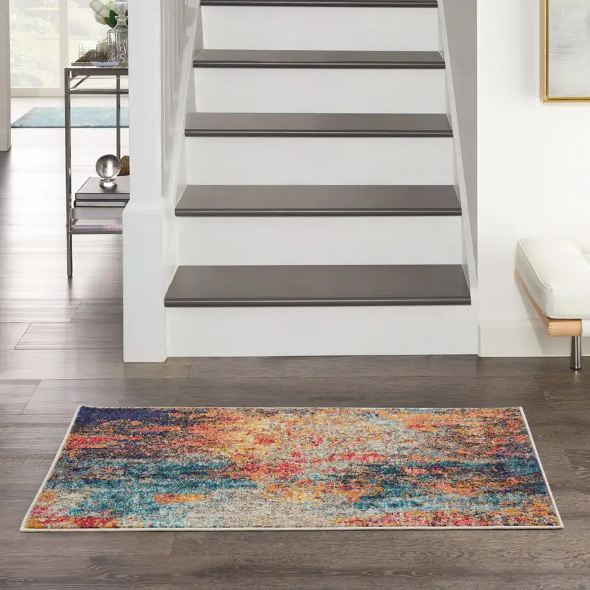 Rust And Blue Abstract Power Loom Non Skid Area Rug Photo 4