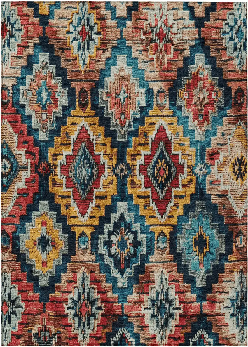 Rust And Blue Aztec Washable Indoor Outdoor Area Rug Photo 1