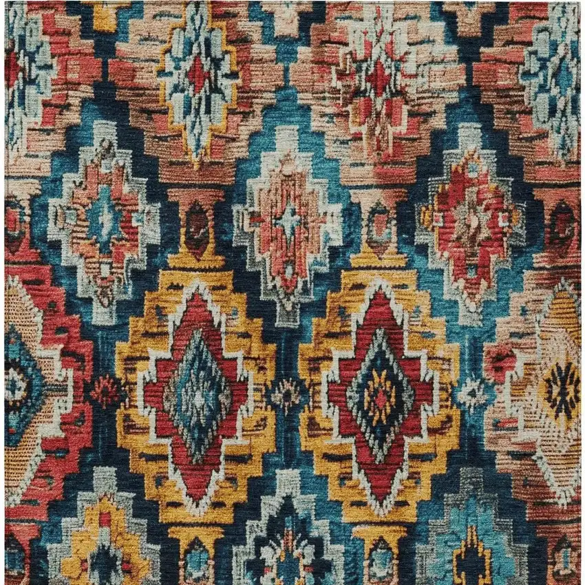 Rust And Blue Aztec Washable Indoor Outdoor Area Rug Photo 4