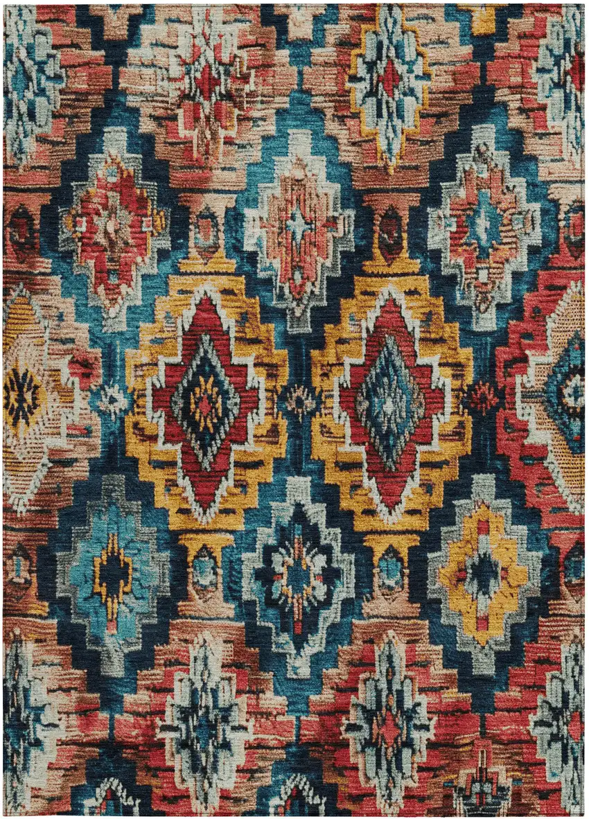 Rust And Blue Aztec Washable Indoor Outdoor Area Rug Photo 4