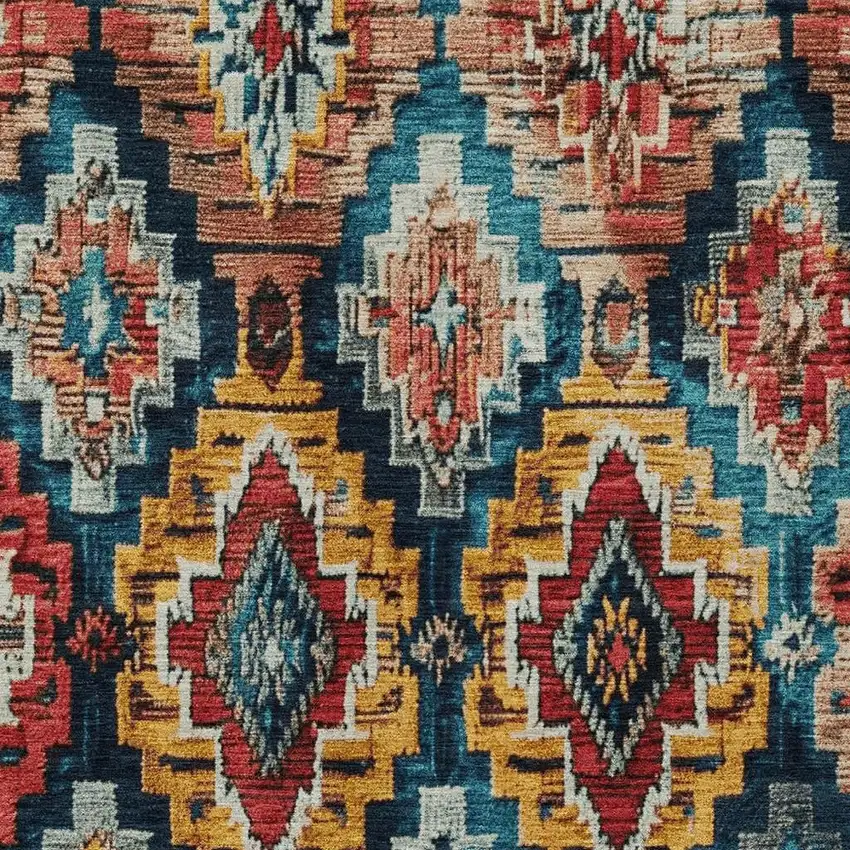 Rust And Blue Aztec Washable Indoor Outdoor Area Rug Photo 3