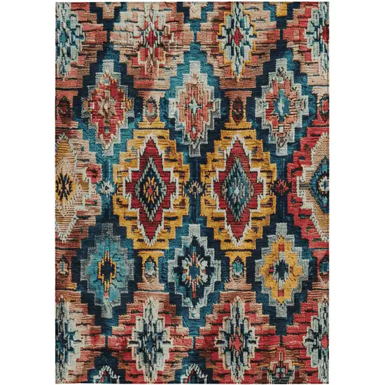 Rust And Blue Aztec Washable Indoor Outdoor Area Rug Photo 3