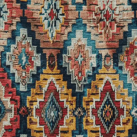 Rust And Blue Aztec Washable Indoor Outdoor Area Rug Photo 4