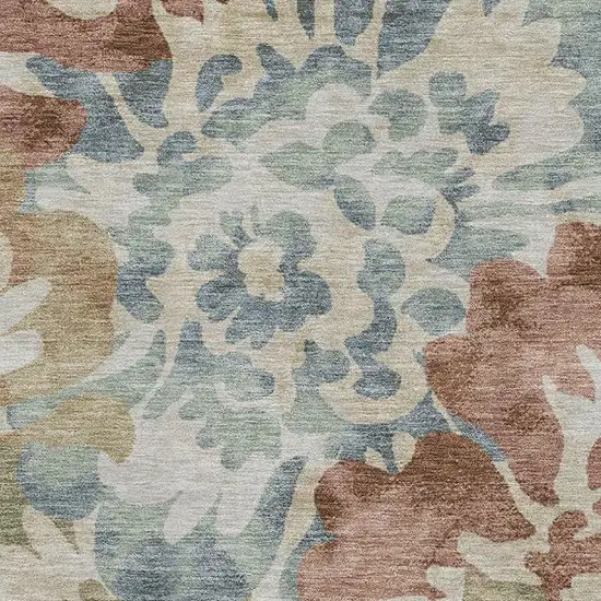 Rust And Blue Floral Washable Area Rug With UV Protection Photo 3