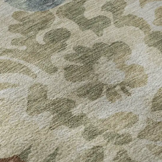 Rust And Blue Floral Washable Area Rug With UV Protection Photo 8