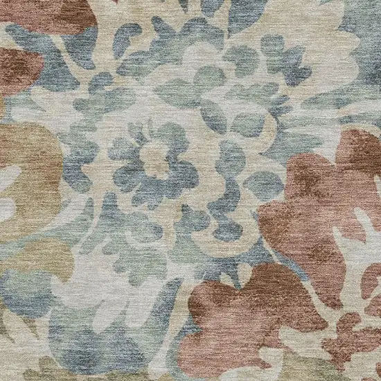 Rust And Blue Floral Washable Area Rug With UV Protection Photo 3