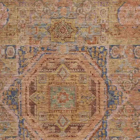 Rust And Blue Medallion Washable Indoor Outdoor Area Rug Photo 9