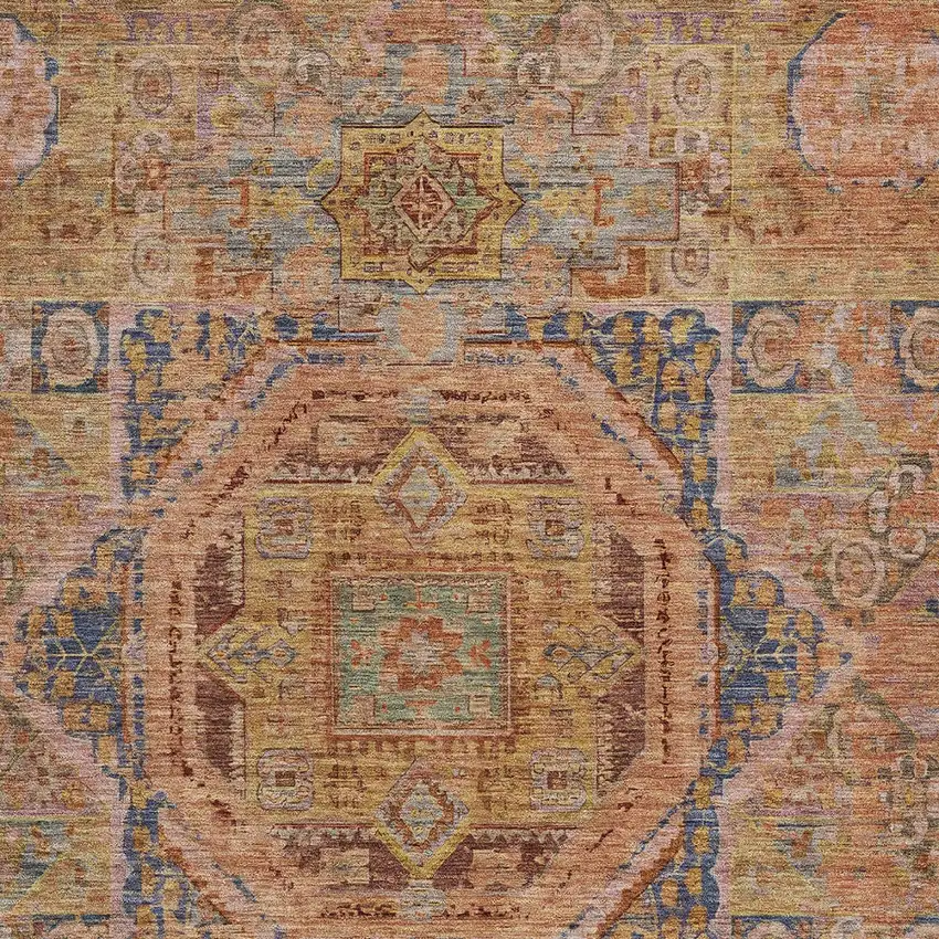 Rust And Blue Medallion Washable Indoor Outdoor Area Rug Photo 9