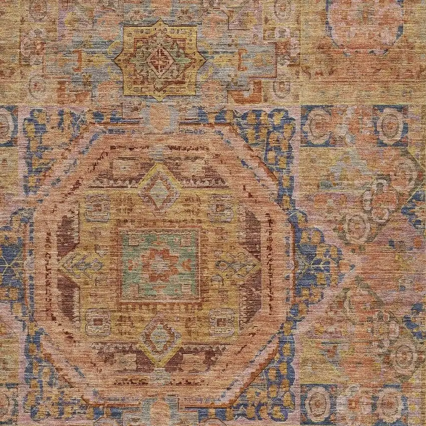 Rust And Blue Medallion Washable Indoor Outdoor Area Rug Photo 3