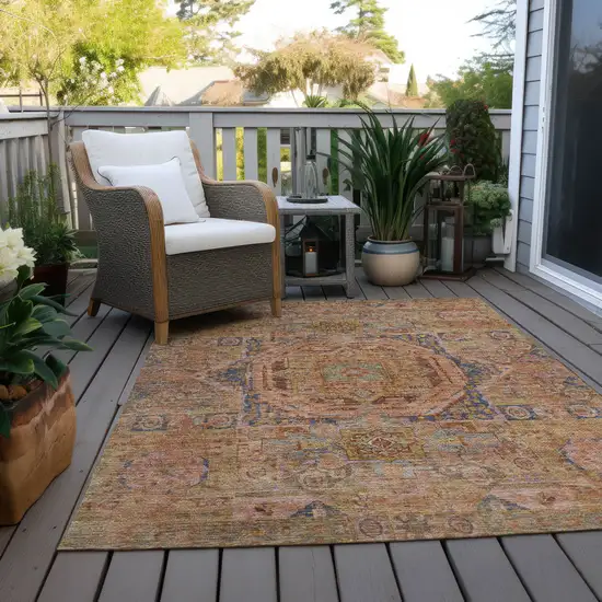 Rust And Blue Medallion Washable Indoor Outdoor Area Rug Photo 6