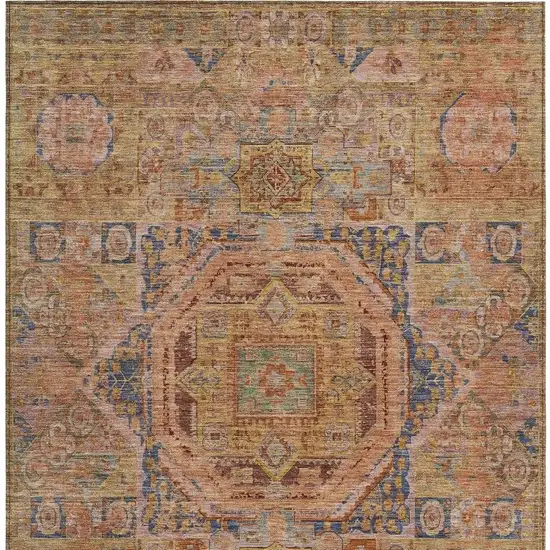 Rust And Blue Medallion Washable Indoor Outdoor Area Rug Photo 4