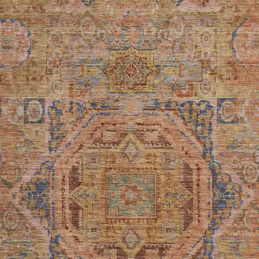 Rust And Blue Medallion Washable Indoor Outdoor Area Rug Photo 9