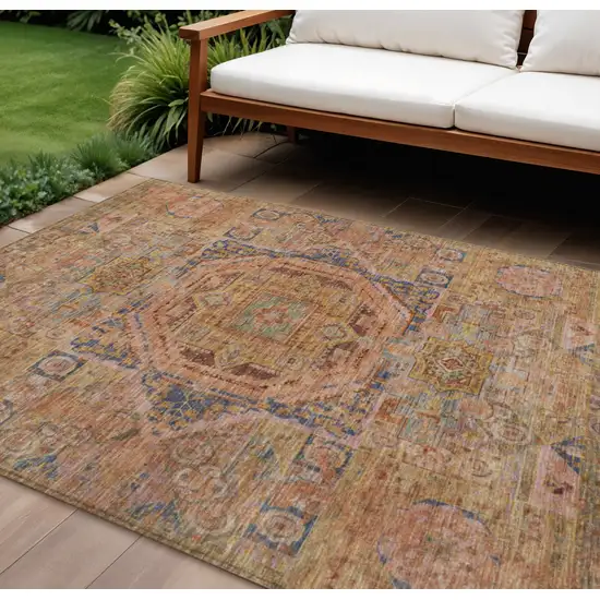 Rust And Blue Medallion Washable Indoor Outdoor Area Rug Photo 2