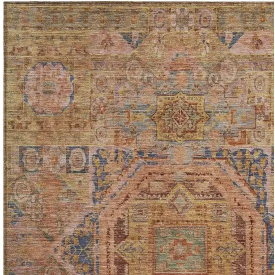 Rust And Blue Medallion Washable Indoor Outdoor Area Rug Photo 4