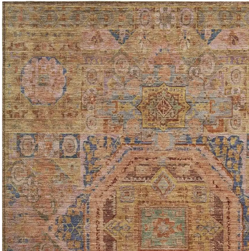 Rust And Blue Medallion Washable Indoor Outdoor Area Rug Photo 4