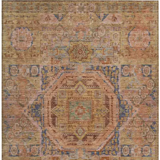 Rust And Blue Medallion Washable Indoor Outdoor Area Rug Photo 6