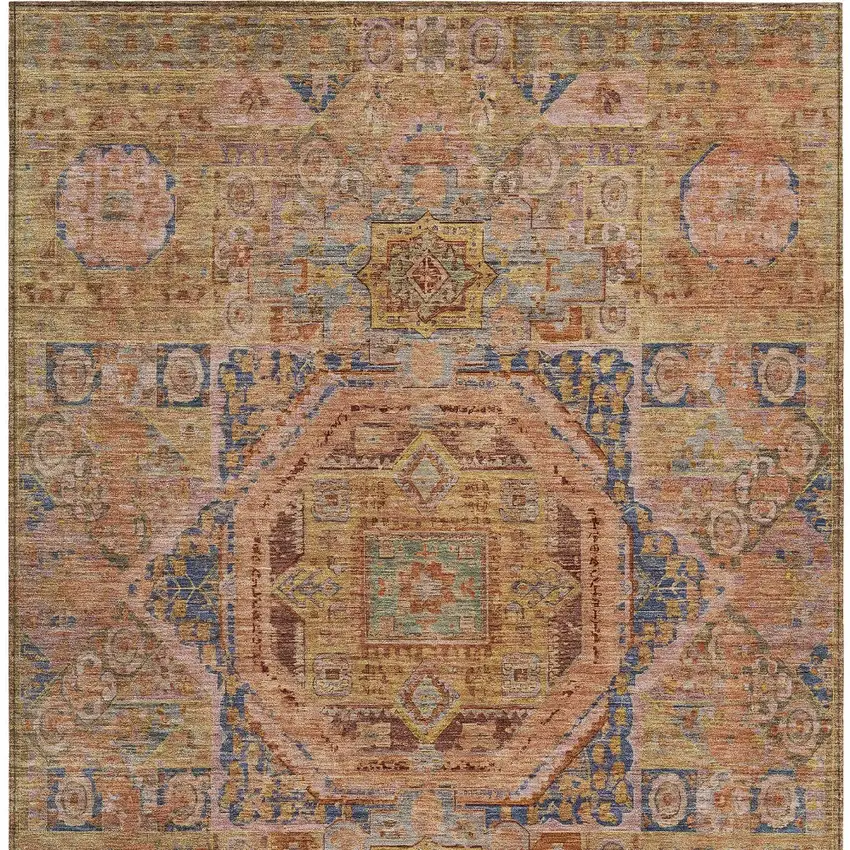 Rust And Blue Medallion Washable Indoor Outdoor Area Rug Photo 6