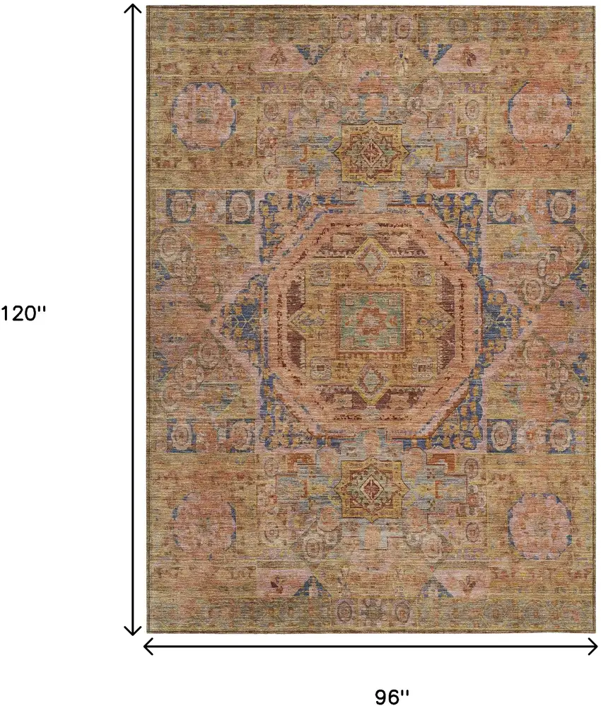 Rust And Blue Medallion Washable Indoor Outdoor Area Rug Photo 9
