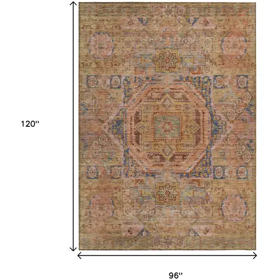 Rust And Blue Medallion Washable Indoor Outdoor Area Rug Photo 9