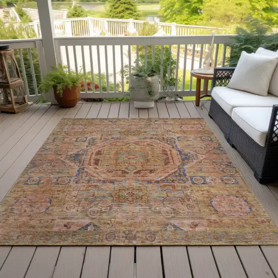 Rust And Blue Medallion Washable Indoor Outdoor Area Rug Photo 9