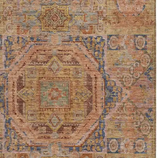 Rust And Blue Medallion Washable Indoor Outdoor Area Rug Photo 4