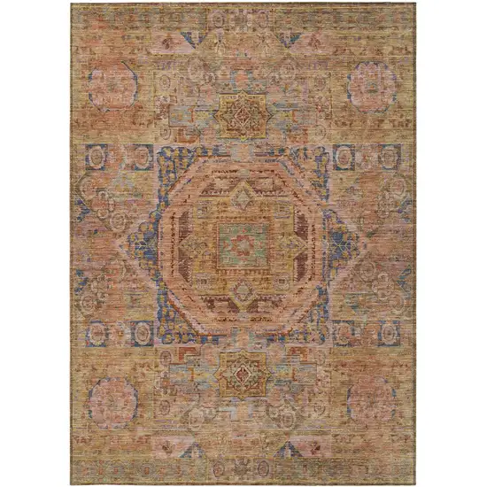 Rust And Blue Medallion Washable Indoor Outdoor Area Rug Photo 3