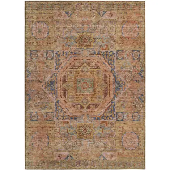 Rust And Blue Medallion Washable Indoor Outdoor Area Rug Photo 1