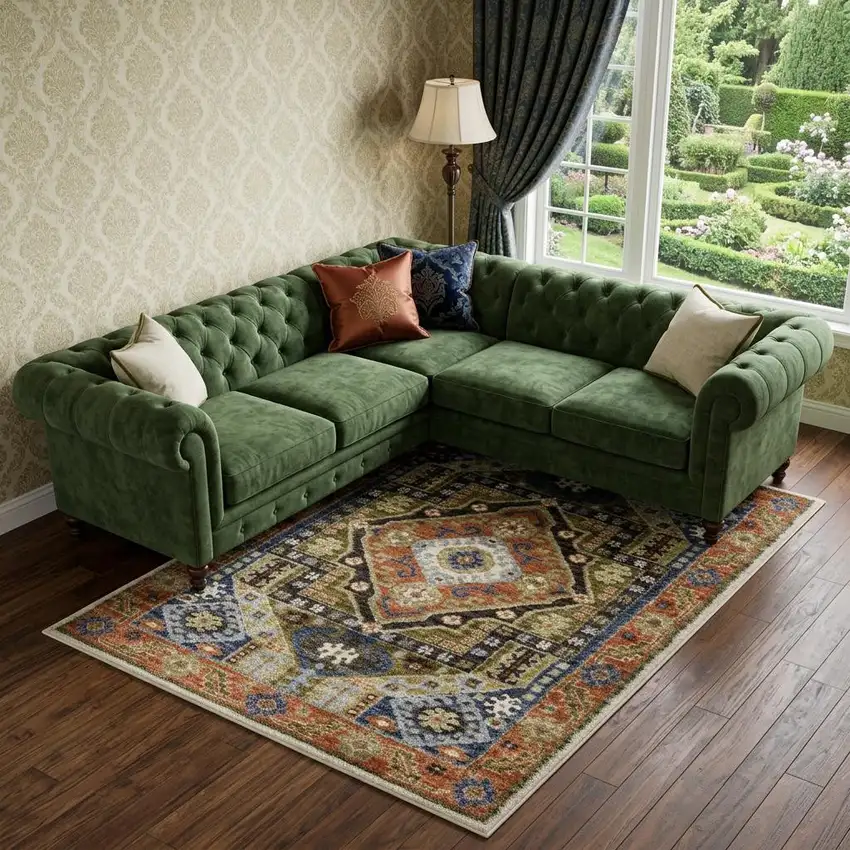 Rust And Blue Oriental Area Rug Photo 1