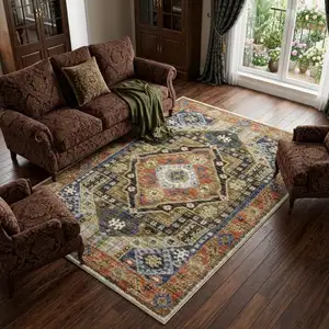 Photo of Rust And Blue Oriental Area Rug