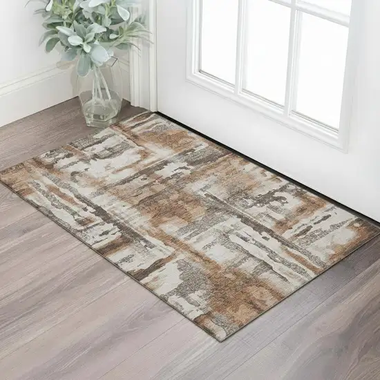 Rust And Brown Abstract Washable Area Rug With UV Protection Photo 2