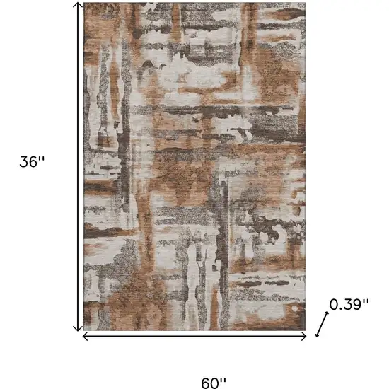 Rust And Brown Abstract Washable Area Rug With UV Protection Photo 9