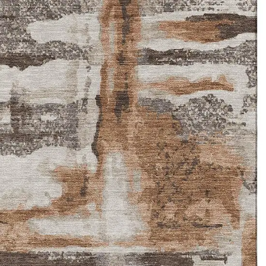 Rust And Brown Abstract Washable Area Rug With UV Protection Photo 4