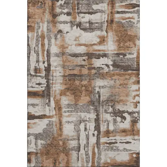 Rust And Brown Abstract Washable Area Rug With UV Protection Photo 1