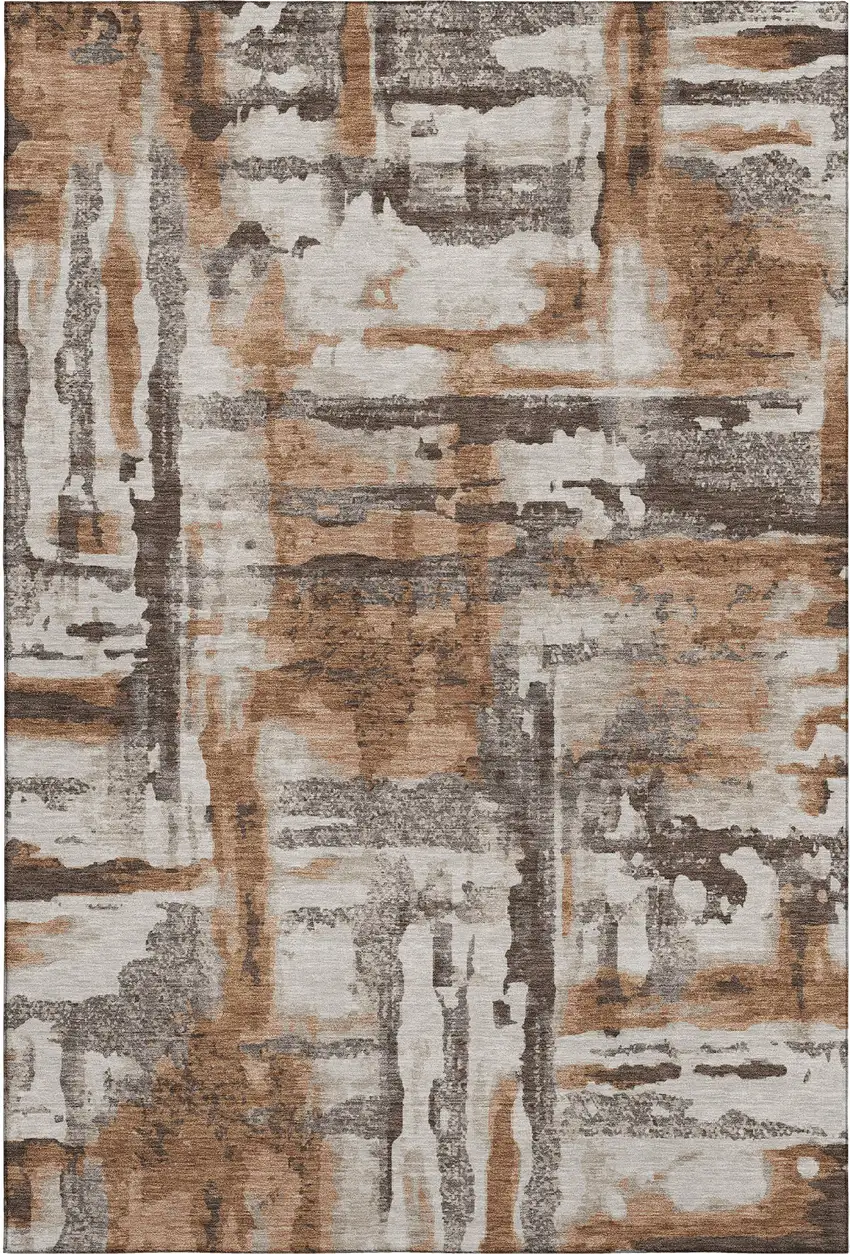 Rust And Brown Abstract Washable Area Rug With UV Protection Photo 1