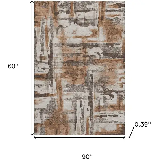 Rust And Brown Abstract Washable Area Rug With UV Protection Photo 9