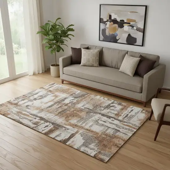 Rust And Brown Abstract Washable Area Rug With UV Protection Photo 2