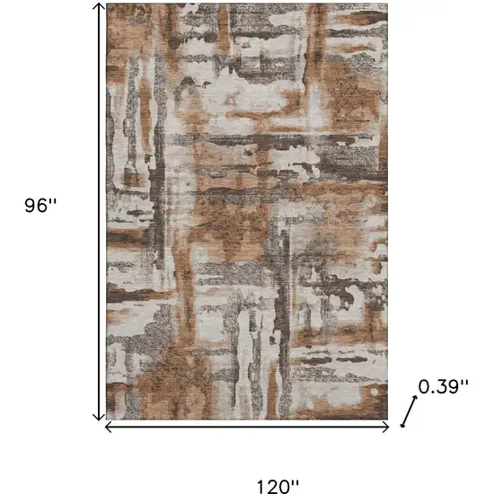 Rust And Brown Abstract Washable Area Rug With UV Protection Photo 9
