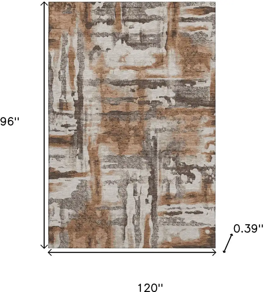 Rust And Brown Abstract Washable Area Rug With UV Protection Photo 9