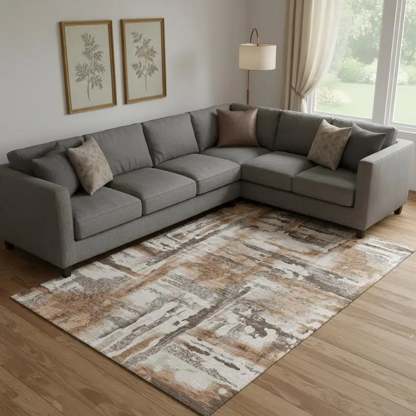 Rust And Brown Abstract Washable Area Rug With UV Protection Photo 2