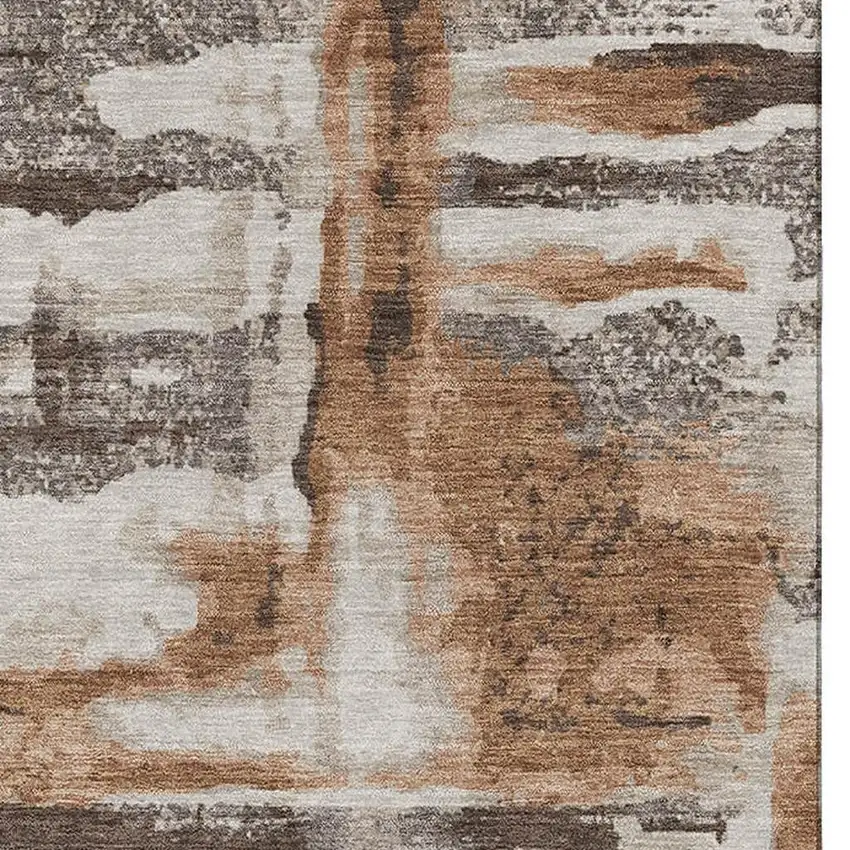Rust And Brown Abstract Washable Area Rug With UV Protection Photo 4