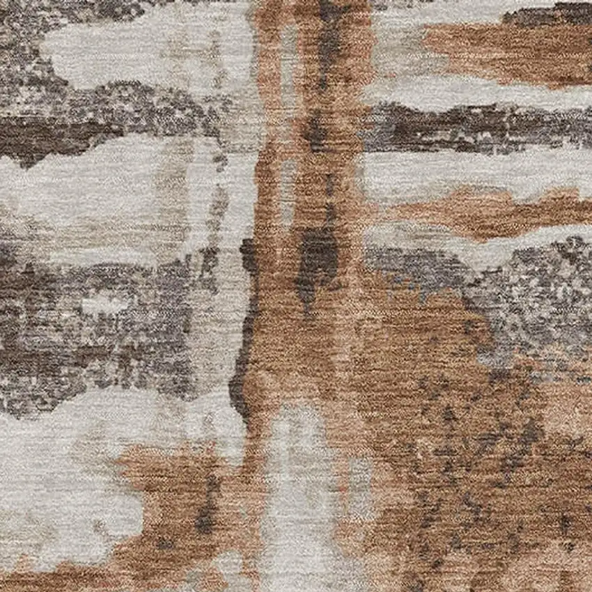 Rust And Brown Abstract Washable Area Rug With UV Protection Photo 3