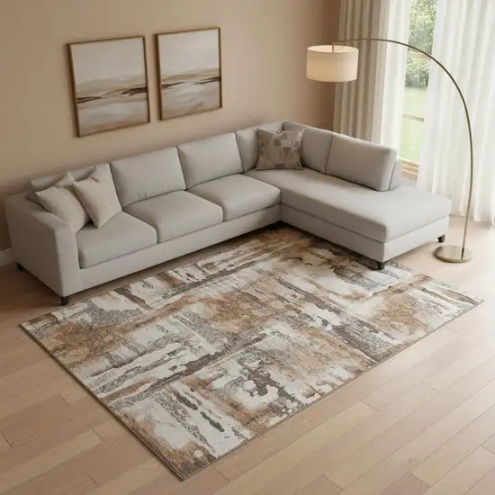 Rust And Brown Abstract Washable Area Rug With UV Protection Photo 2