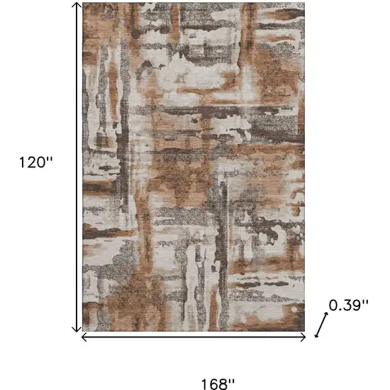 Rust And Brown Abstract Washable Area Rug With UV Protection Photo 9